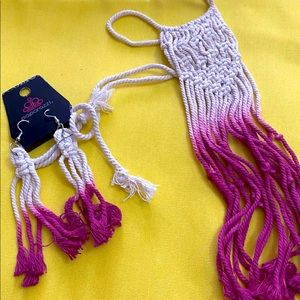 Hippie macramé earrings and long 22 in necklace So groovy